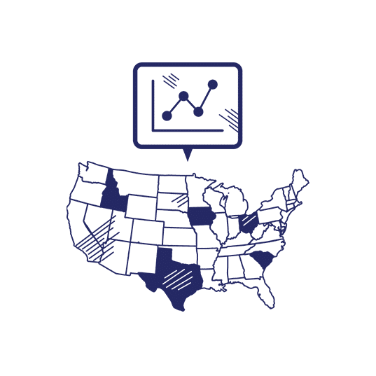 The map of the USA and an icon with metrics representing data-driven efforts
