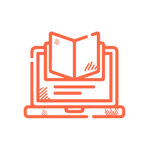 An icon of a computer with an open book representing learning platforms