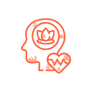 Icon of a person's head that shows the heart and the brain to represent wellbeing