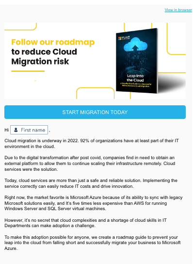 Example of an email marketing campaign tailored for the targeted audience.